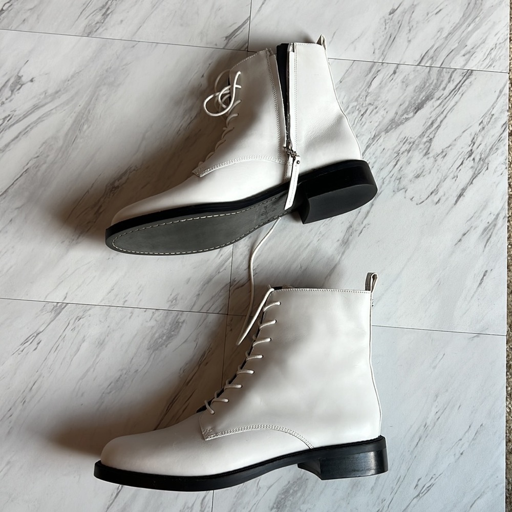 Sam Edelman Nina white leather combat boots lace up shoes size 9.5 boot shoe - Picture 3 of 6